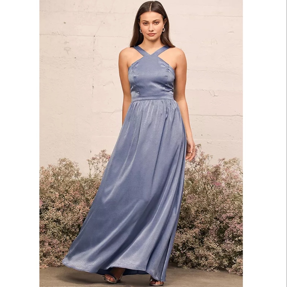 Lulus Air of Romance Vintage Blue Satin Maxi Dress